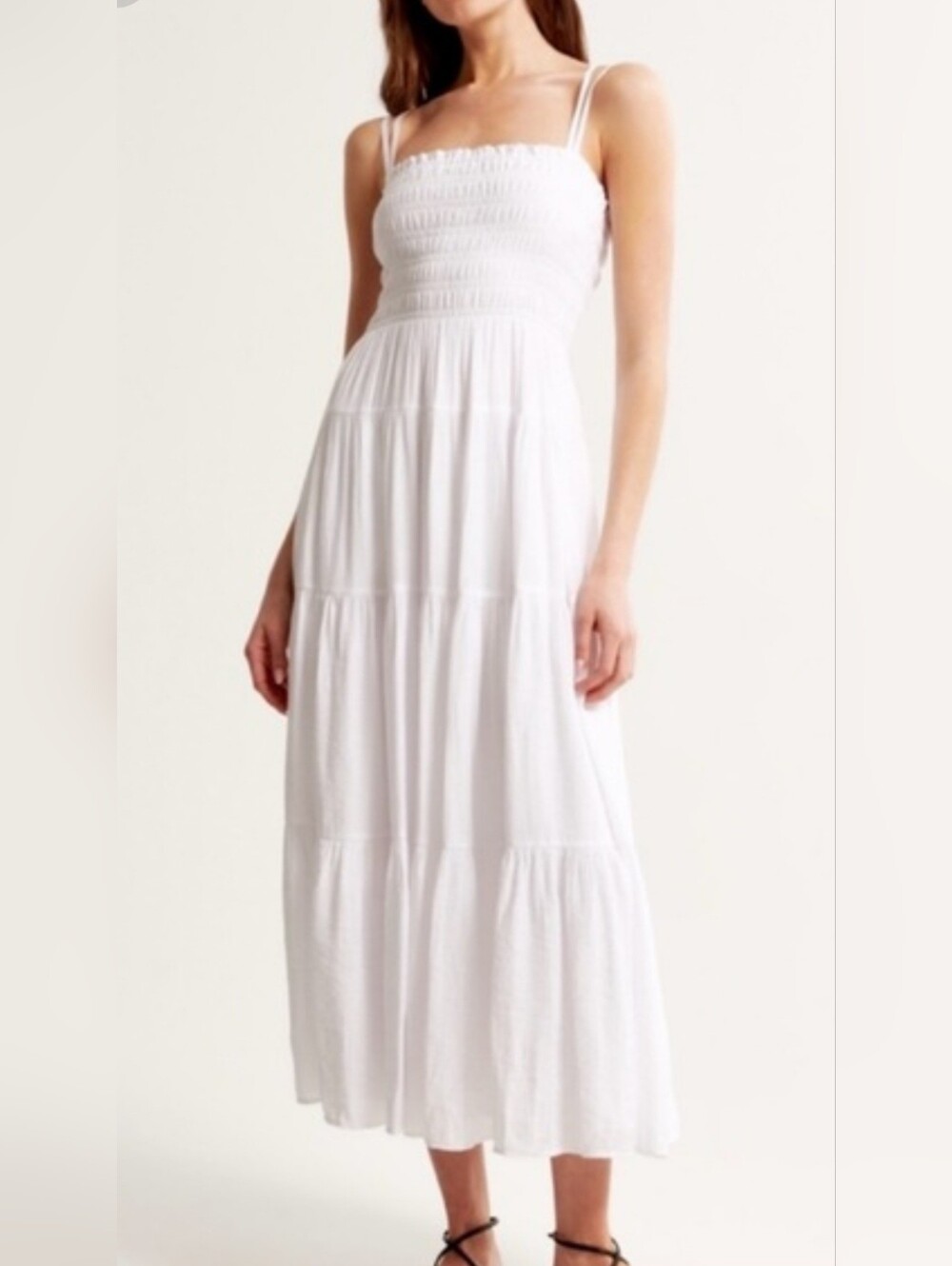 Abercrombie Smocked Bodice Midi Dress In White Size Large Petite